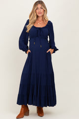 Navy Ruffled Fit And Flare Maternity Maxi Dress