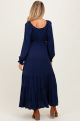 Navy Ruffled Fit And Flare Maternity Maxi Dress