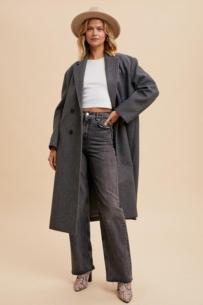 Charcoal Felted Double Breasted Lapel Duster Maternity Coat