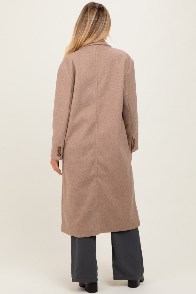 Beige Felted Double Breasted Lapel Duster Maternity Coat