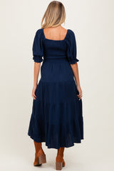Navy Smocked Tiered Maternity Maxi Dress