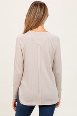 Dark Beige Baby Waffle Knit Long Sleeve Maternity Top