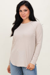 Dark Beige Baby Waffle Knit Long Sleeve Maternity Top