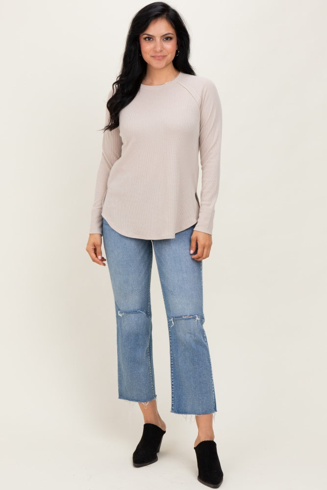 Dark Beige  Baby Waffle Knit Long Sleeve Top