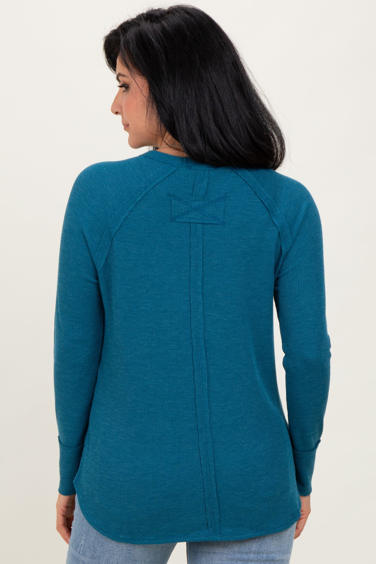 Teal Baby Waffle Knit Long Sleeve Top