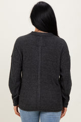 Black Brushed Ribbed Knit Pullover