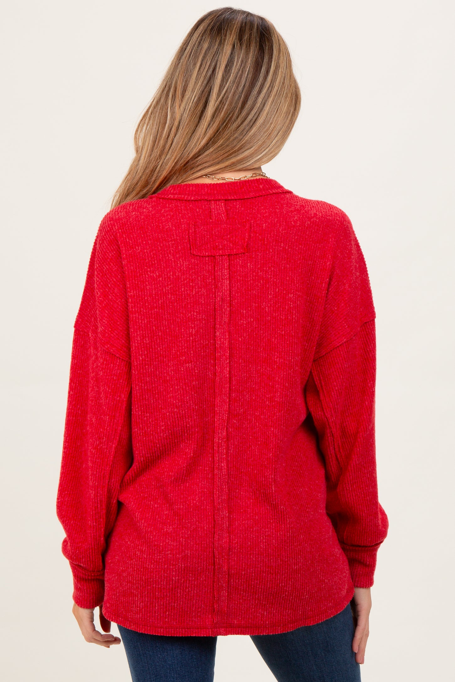 Red Brushed Ribbed Knit Maternity Pullover