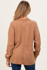 Camel Brushed Ribbed Knit Maternity Pullover