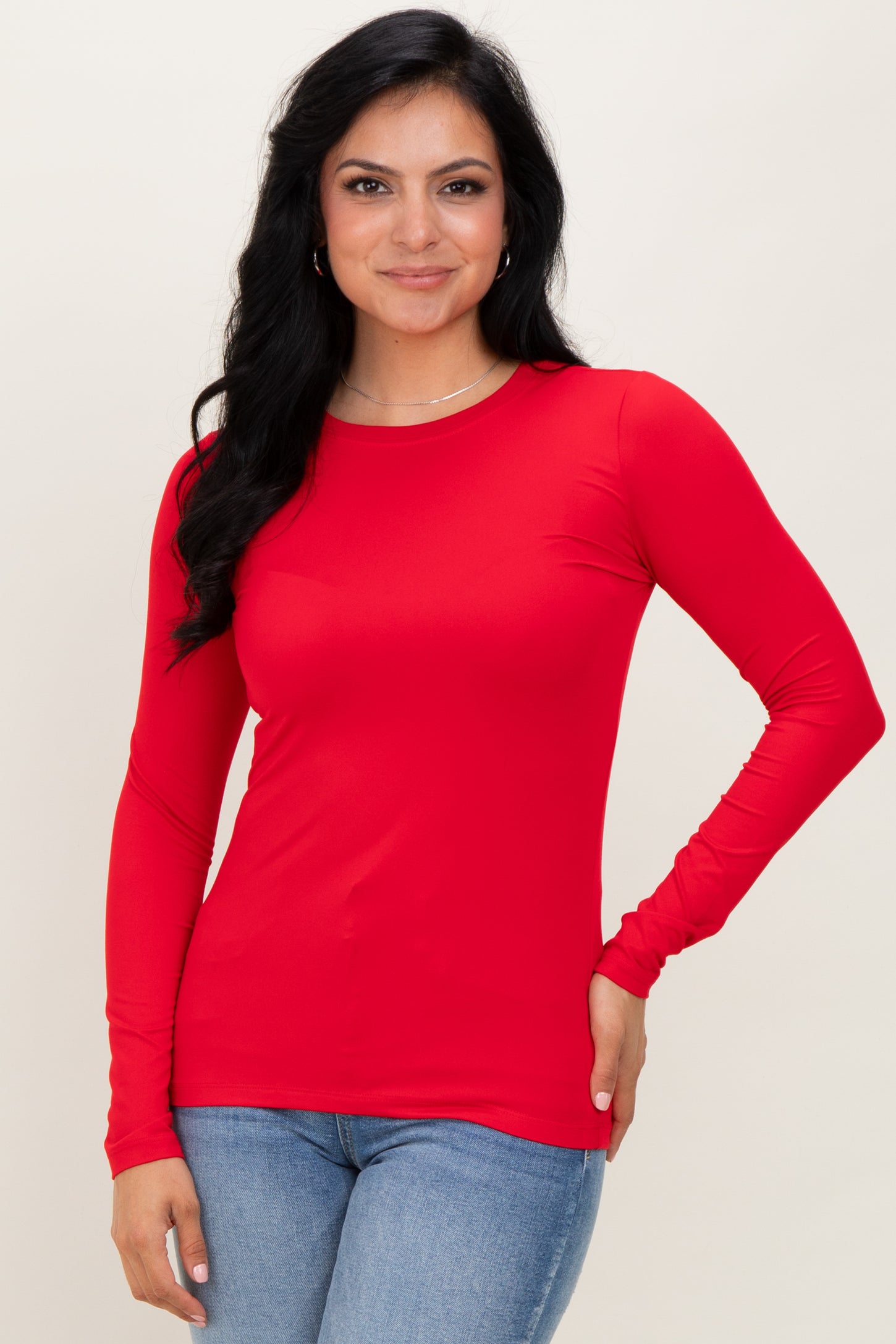 Red Basic Long Sleeve Top