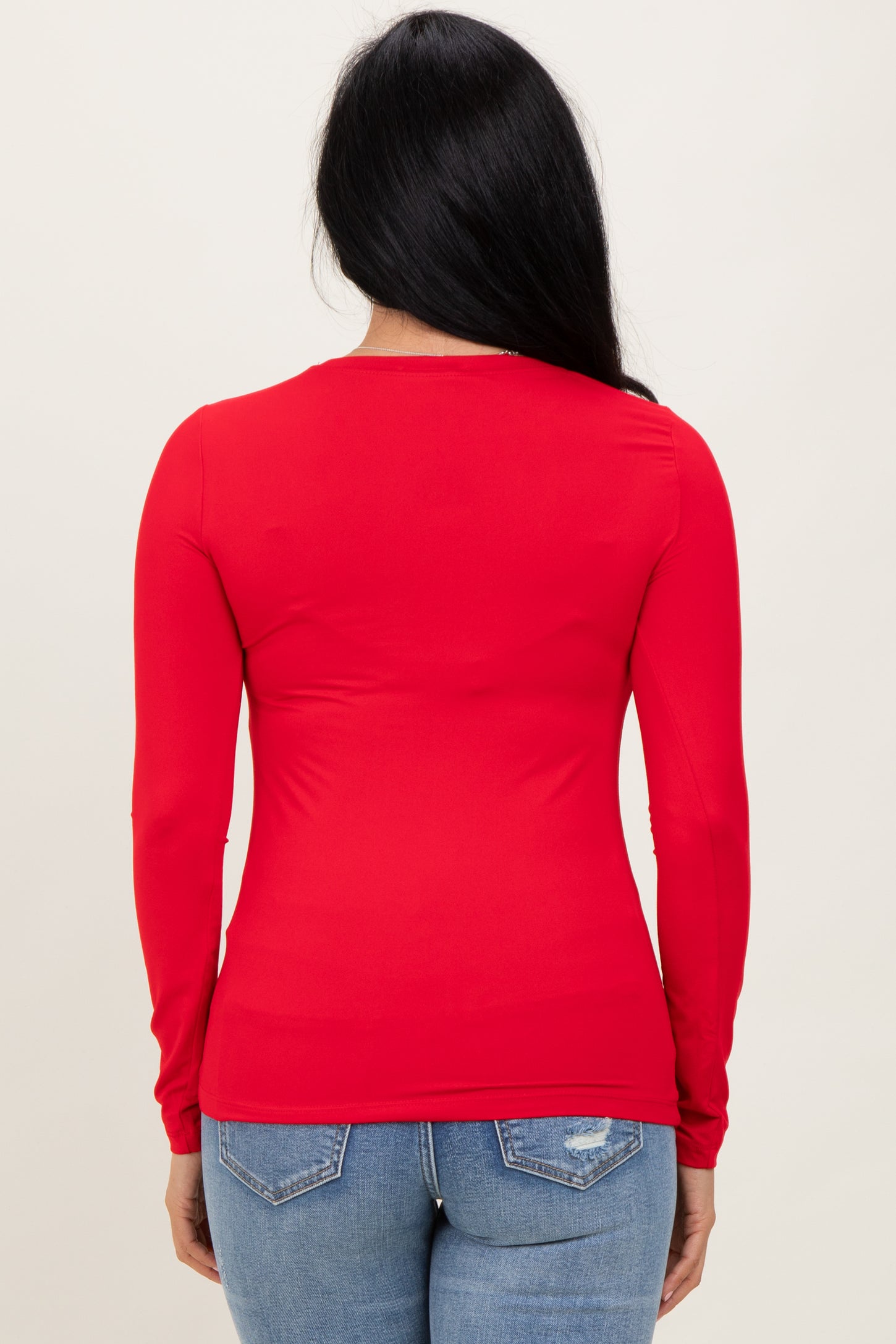 Red Basic Long Sleeve Top