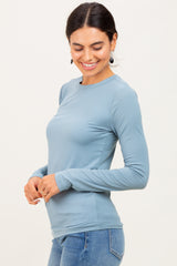 Blue Grey  Basic Long Sleeve Top