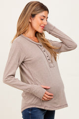 Heather Mocha Long Sleeve Exposed Seam Maternity Top