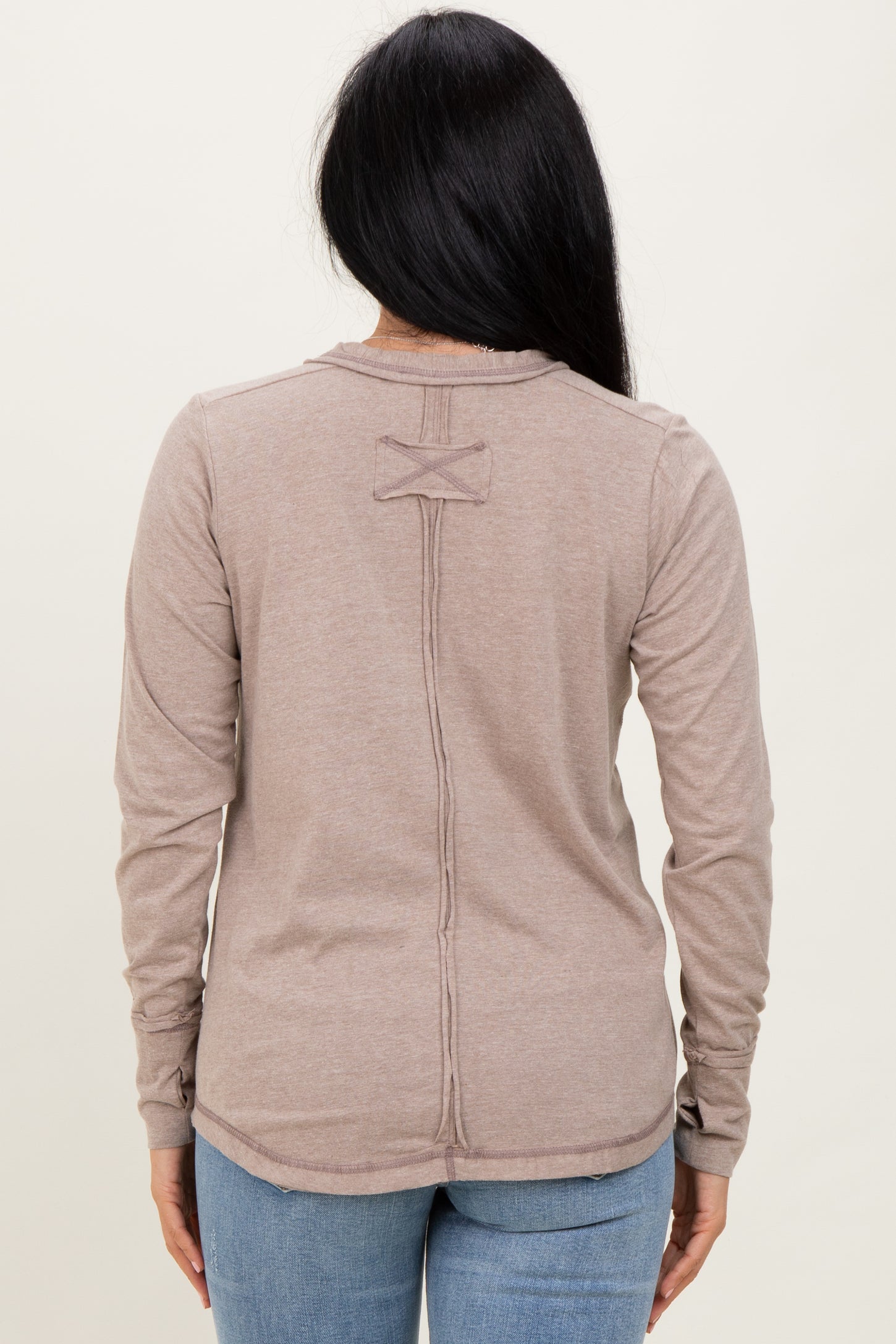 Heather Mocha Long Sleeve Exposed Seam Top