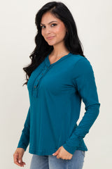 Teal Long Sleeve Exposed Seam Top