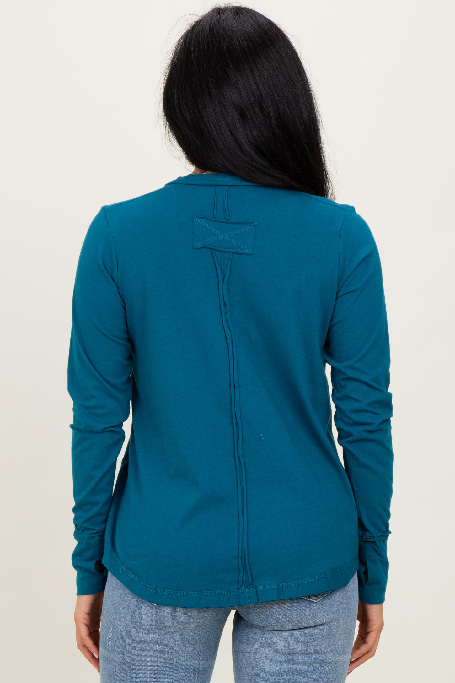 Teal Long Sleeve Exposed Seam Top