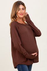 Brown Exposed Seam Long Sleeve Maternity Top