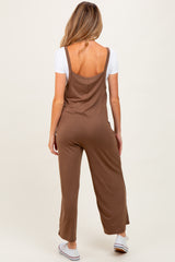 Mocha Sleeveless Pocketed Wide Leg Maternity Jumpsuit