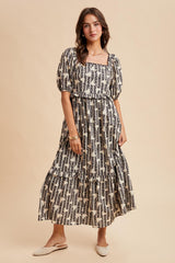 Navy Floral Stripe Ruffle Accent Maternity Midi Dress
