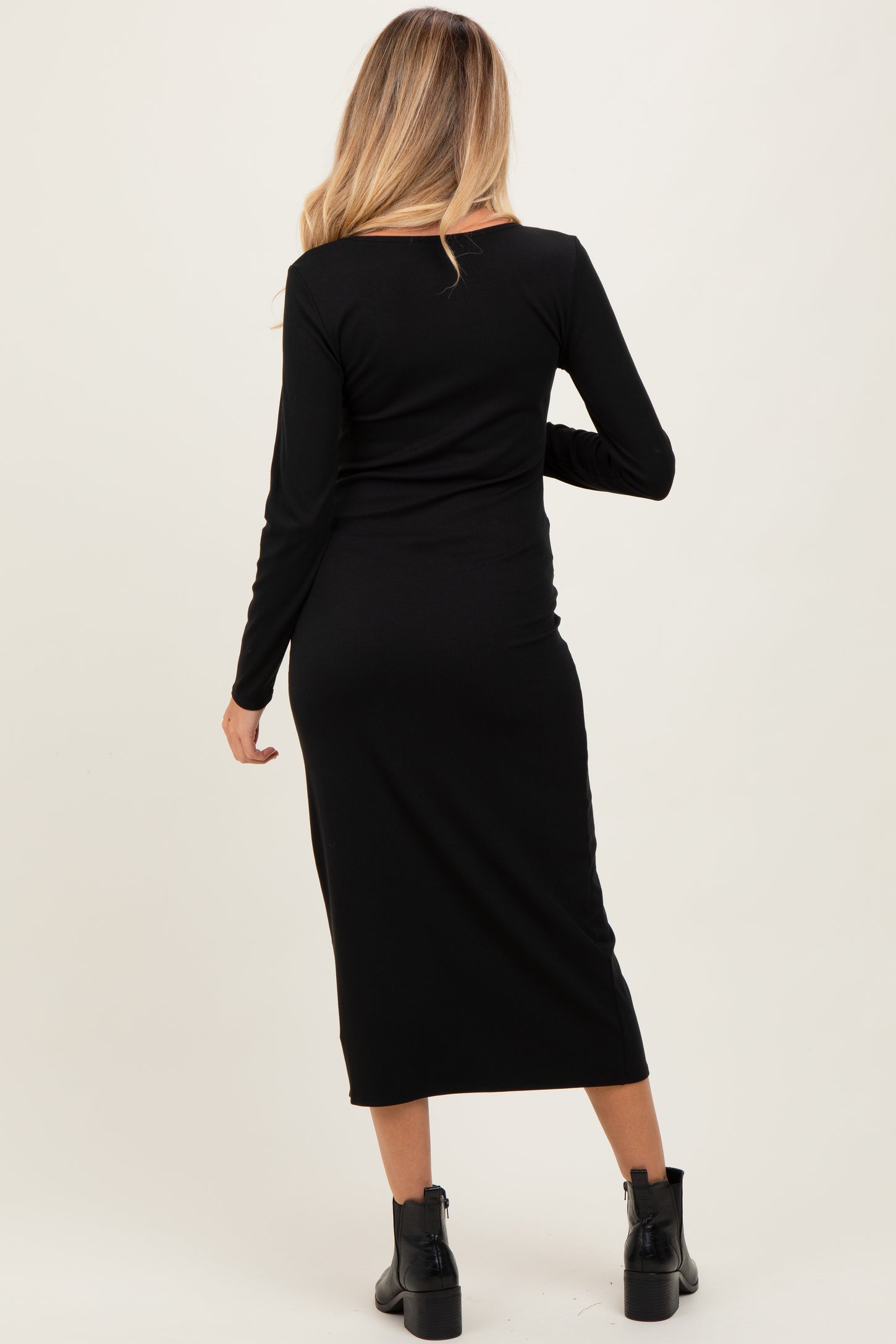 Black Scoop Neck Long Sleeve Maternity Midi Dress