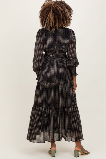 Black Printed Smocked Waist Tiered Maternity Maxi Dress