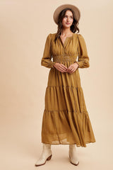 Yellow Printed Smocked Waist Tiered Maxi Dress