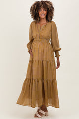 Yellow Printed Smocked Waist Tiered Maternity Maxi Dress