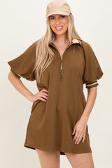 Olive Half Zip Puff Sleeve Maternity Mini Dress