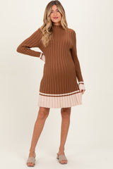 Mocha Ribbed Contrast Hem Maternity Sweater Dress