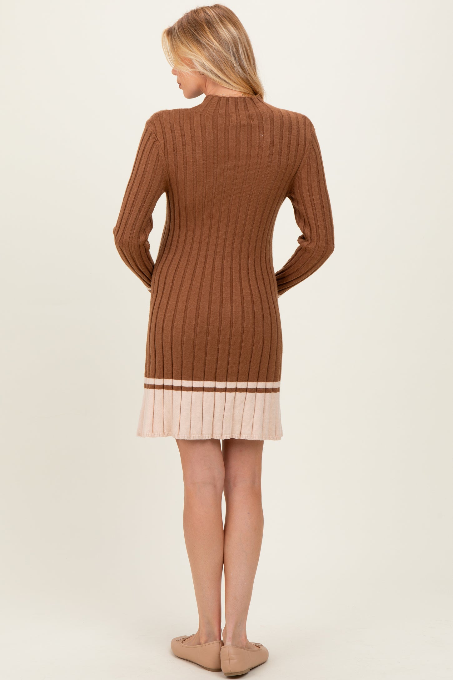 Mocha Ribbed Contrast Hem Maternity Sweater Dress