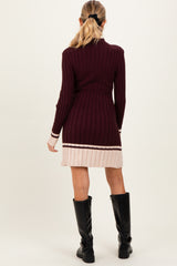Burgundy Ribbed Contrast Hem Maternity Sweater Dress