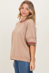 Beige Contrast Trim Short Sleeve Pullover