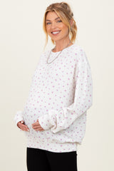 Magenta Floral Waffle Knit Oversized Maternity Long Sleeve Top