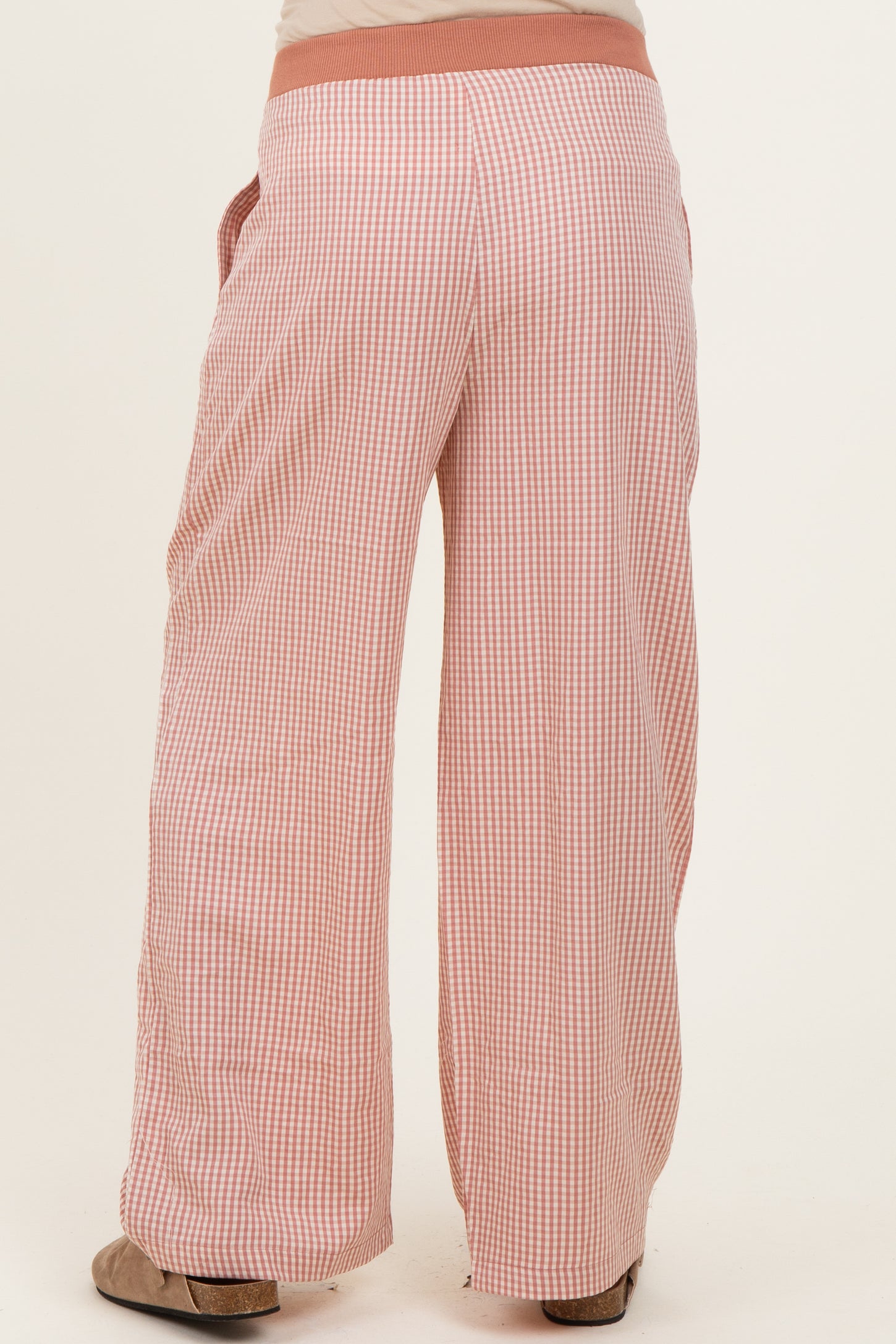 Mauve Gingham Drawstring Maternity Lounge Pants