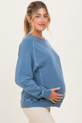 Denim Blue French Terry Vintage Wash Maternity Pullover