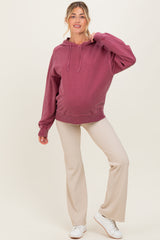 Burgundy French Terry Hooded Maternity Sweatshirt