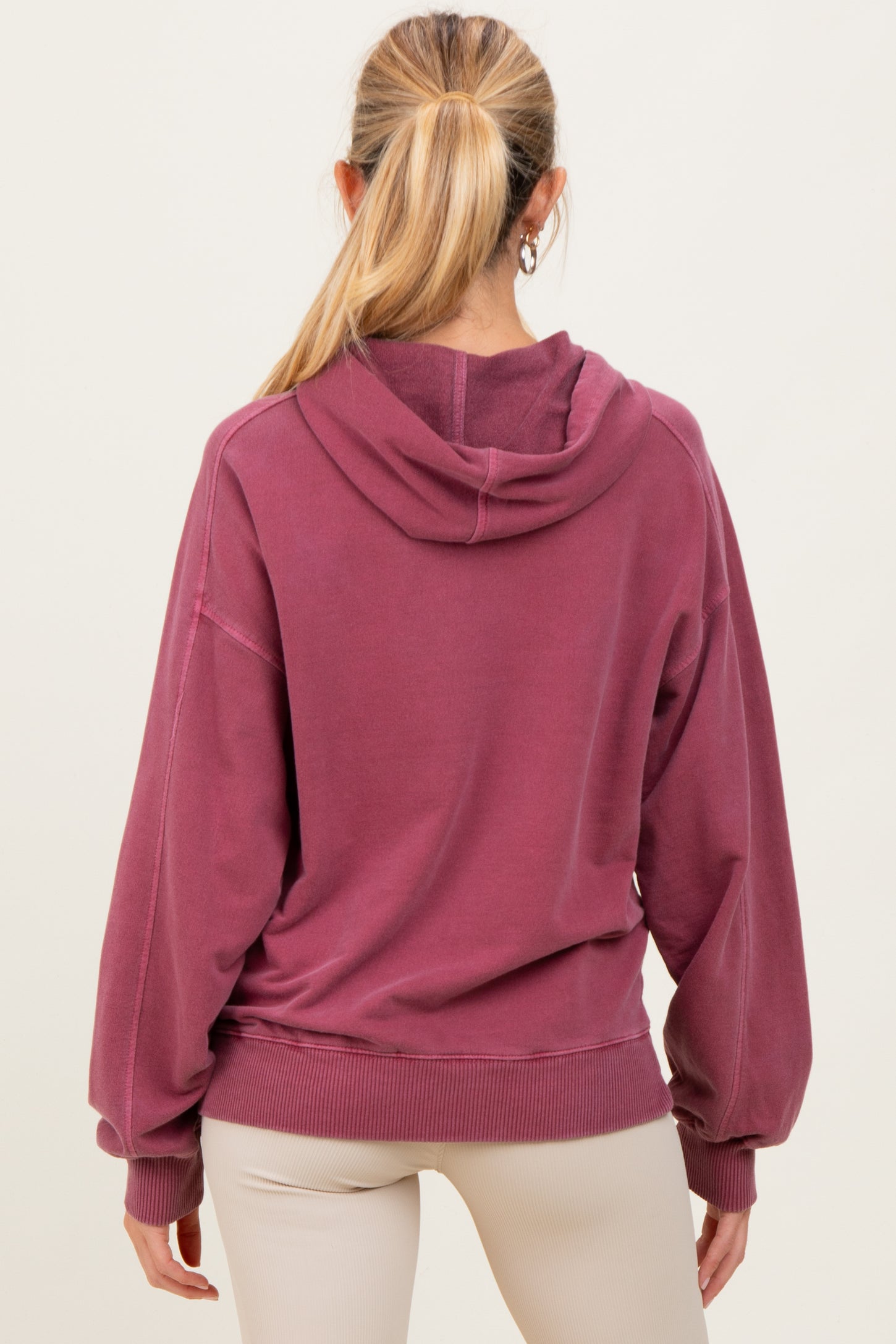 Burgundy French Terry Hooded Maternity Sweatshirt