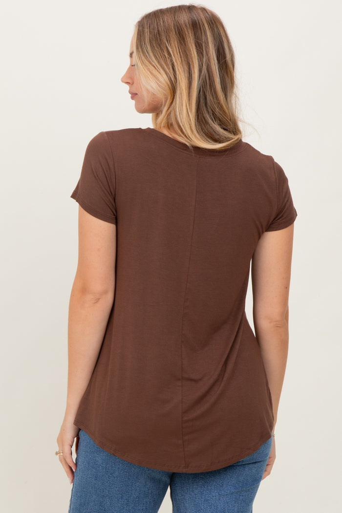 Brown Basic Short Sleeve Top