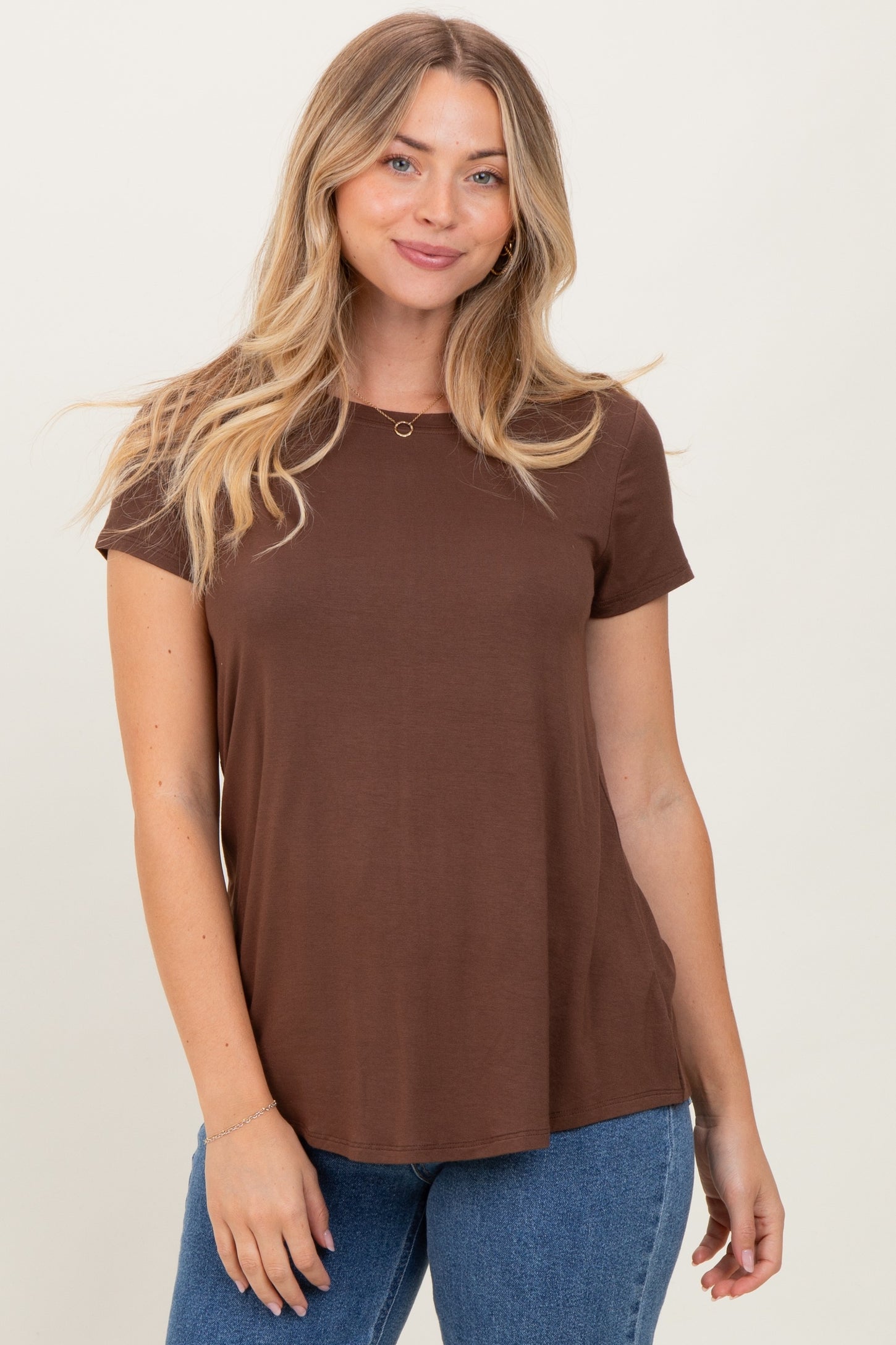 Brown Basic Short Sleeve Top