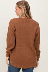 Camel Waffle Knit Rounded Hem Sweater