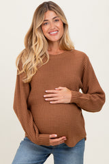 Camel Waffle Knit Rounded Hem Maternity Sweater