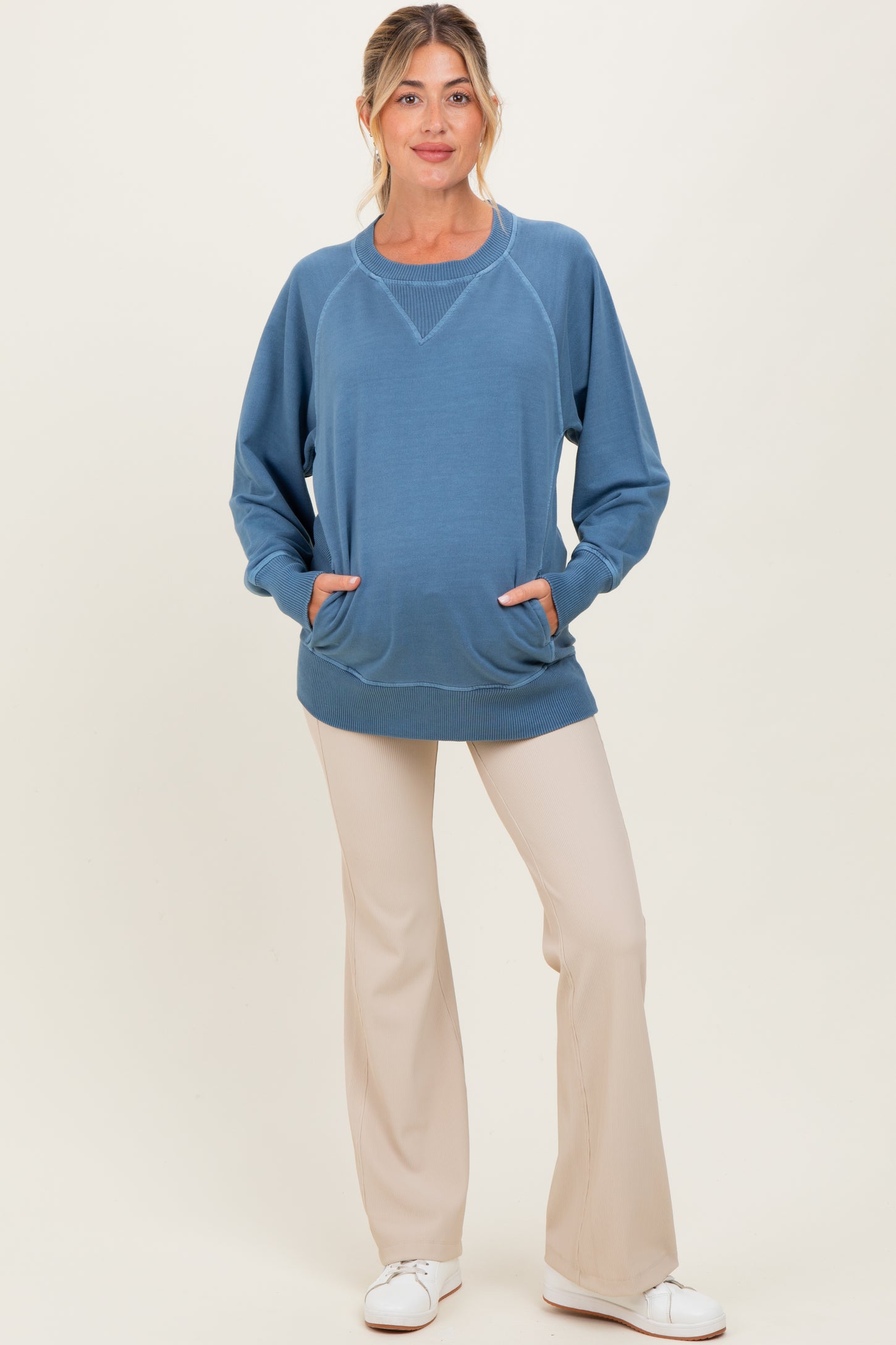 Blue Vintage Wash French Terry Maternity Pullover