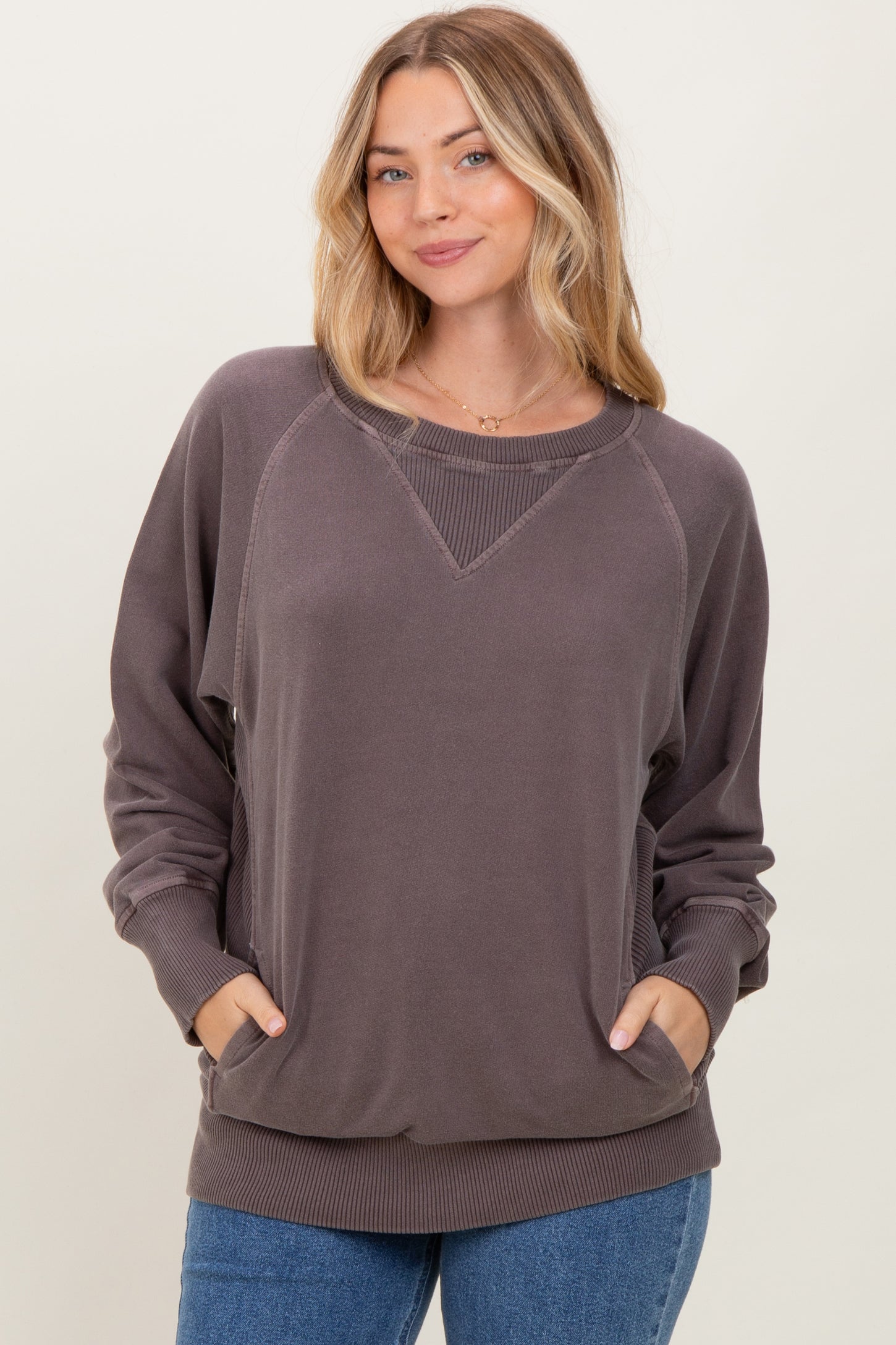 Mocha Vintage Wash French Terry Pullover