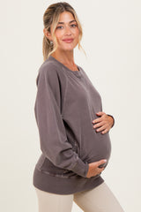 Mocha Vintage Wash French Terry Maternity Pullover