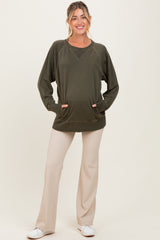 Olive Vintage Wash French Terry Maternity Pullover