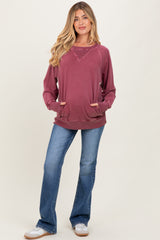 Burgundy Vintage Wash French Terry Maternity Pullover