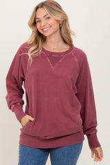 Burgundy Vintage Wash French Terry Maternity Pullover