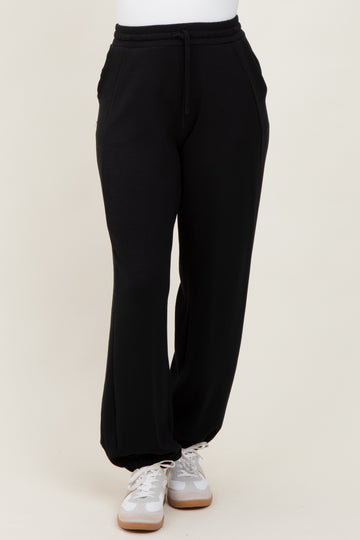 Black Scuba Drawstring Waist Relaxed Jogger Sweatpants