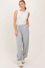 Heather Grey Scuba Drawstring Waist Relaxed Maternity Jogger Sweatpants