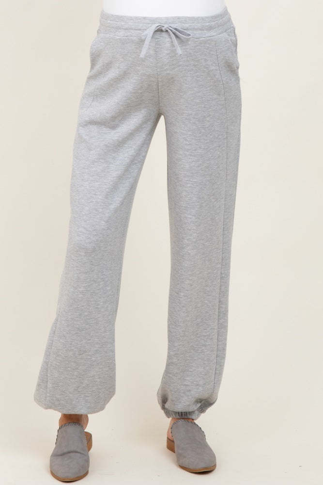 Heather Grey Scuba Drawstring Waist Relaxed Maternity Jogger Sweatpants