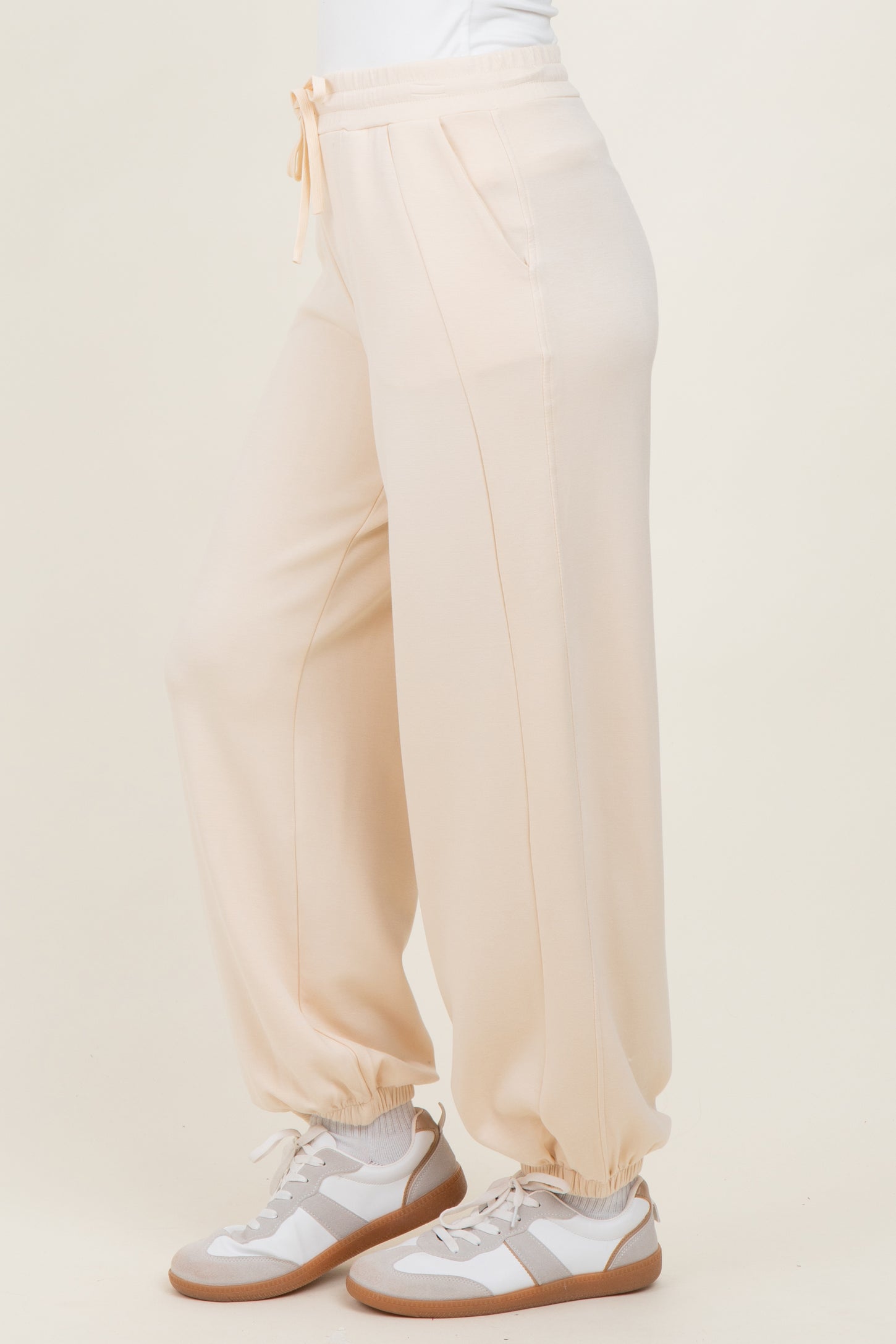 Cream Scuba Drawstring Waist Relaxed Jogger Sweatpants